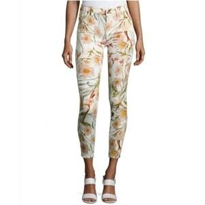 7 For All Mankind 7FAM White Jeans Tropical Floral Stretch Ankle Skinny Leg 28